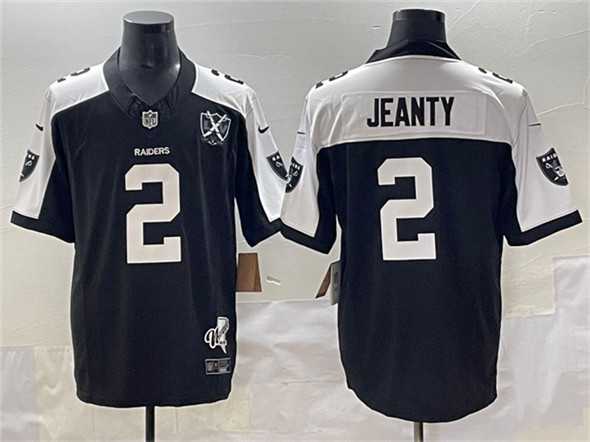 Men%27s Las Vegas Raiders #2 Ashton Jeanty Black White 2025 Draft F.U.S.E. With Nevada Silver Stat Patch And 65th Anniversary Patch Stitched Jersey